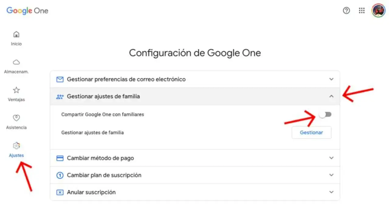 Configuraci&oacute;n de Google One: gestiona ajustes de familia, m&eacute;todo de pago y suscripci&oacute;n. As&iacute; funciona Google One.