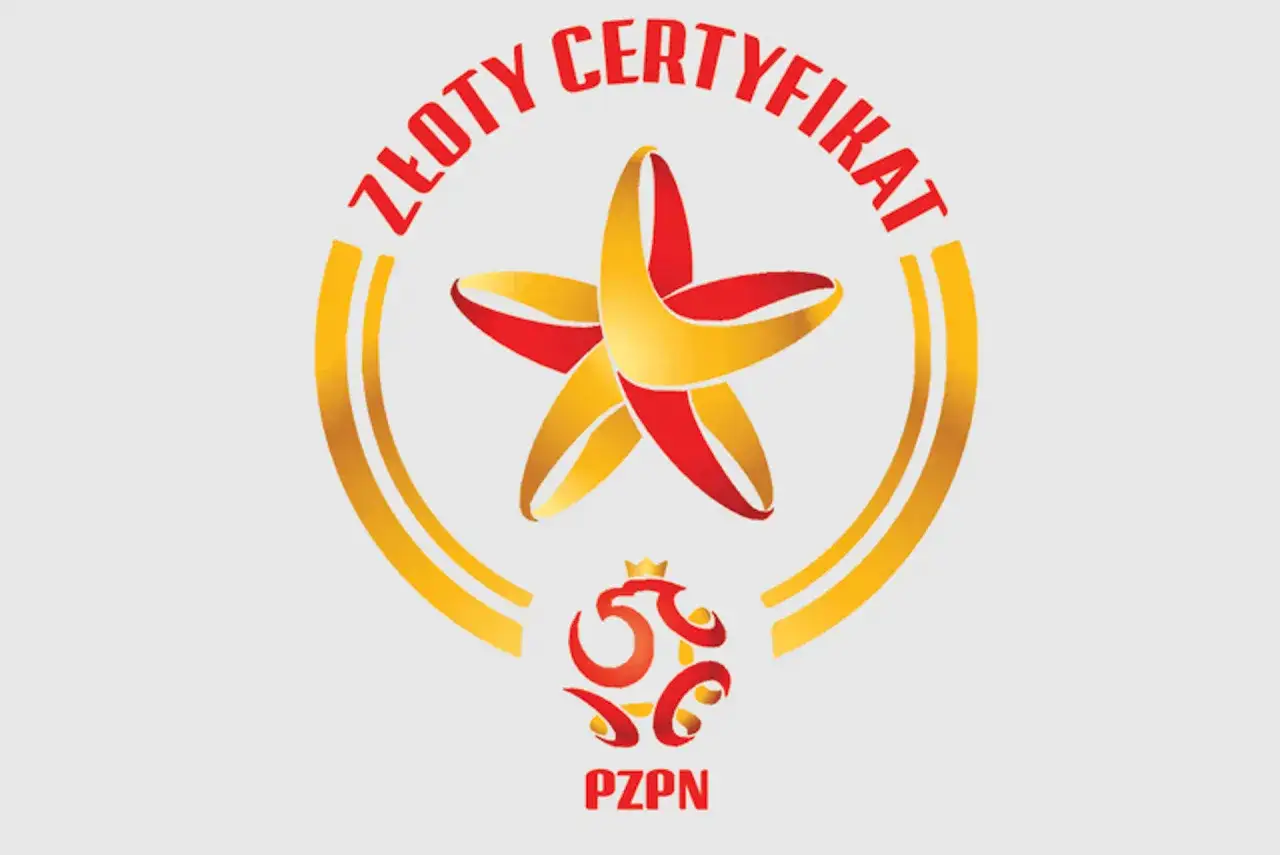 Złoty certyfikat PZPN z gwiazdą i piłką.