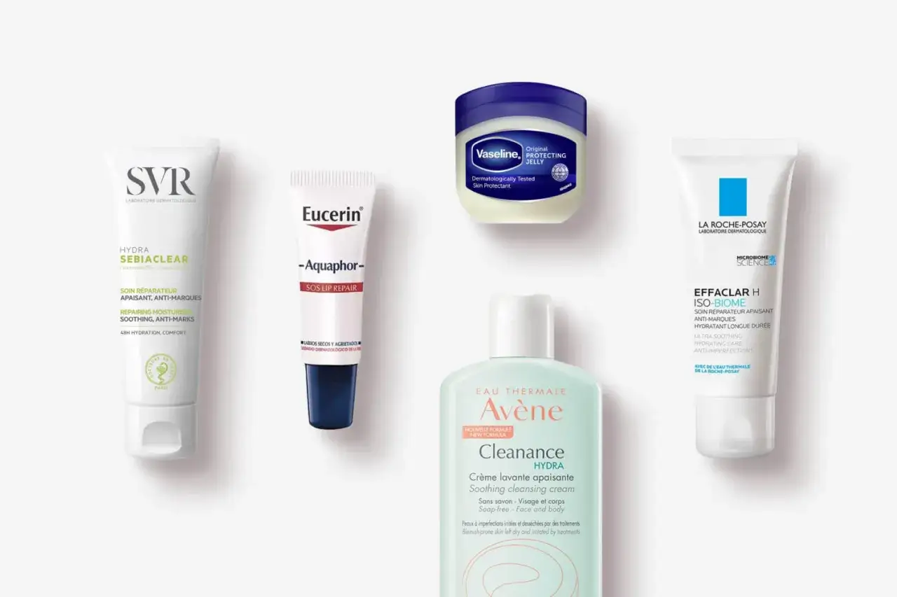 Produkty do pielęgnacji skóry: SVR, Eucerin Aquaphor, Vaseline, La Roche-Posay Effaclar H i Avène Cleanance. Pomocne przy problemach skórnych, np. po kuracji accutane.