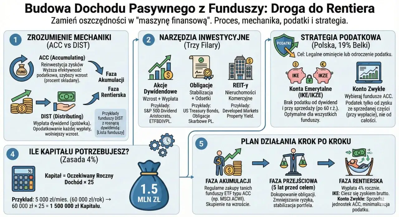 Budowa dochodu pasywnego: od akcji dywidendowych po IKE/IKZE. Plan działania krok po kroku, by osiągnąć wolność finansową.