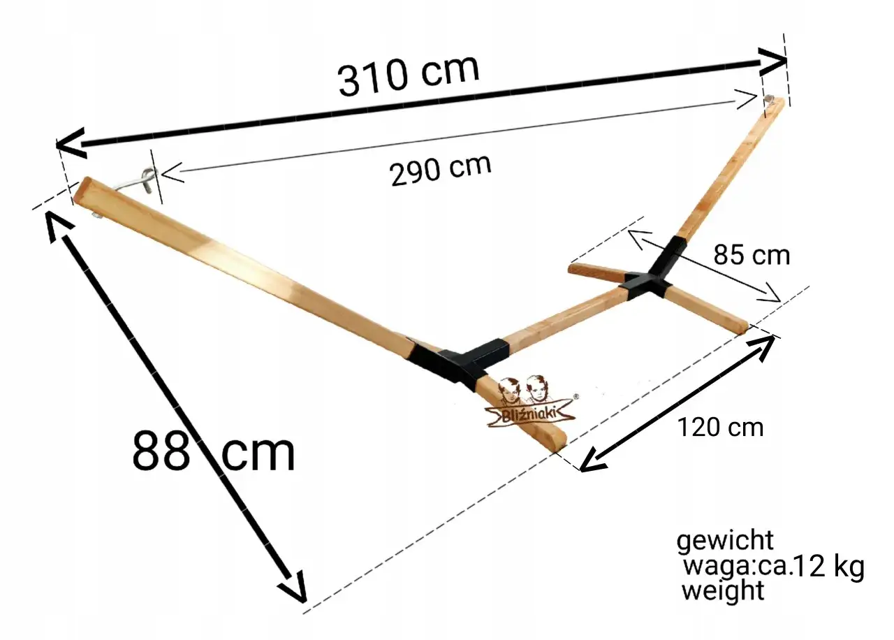 Drewniany stelaż do hamaka zr&oacute;b sam, o wymiarach 310x88 cm, idealny do relaksu w ogrodzie.