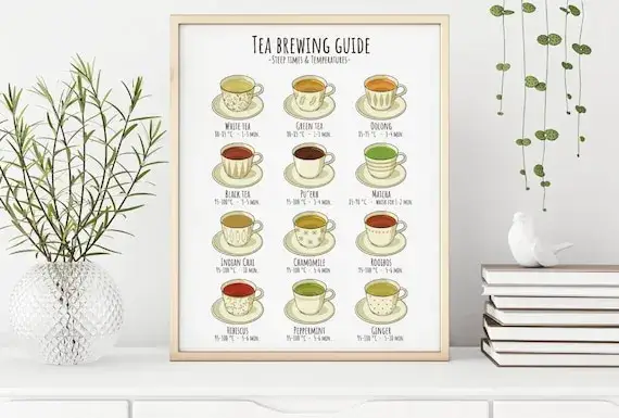 tabela parzenia herbaty, infografika czas i temperatura parzenia herbaty