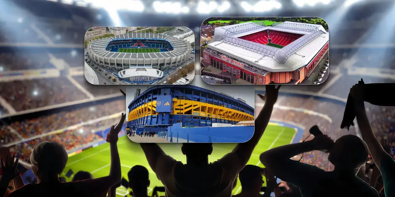 Stadiony z listy 10 najlepszych klubów na świecie: Parc des Princes, Anfield, La Bombonera.