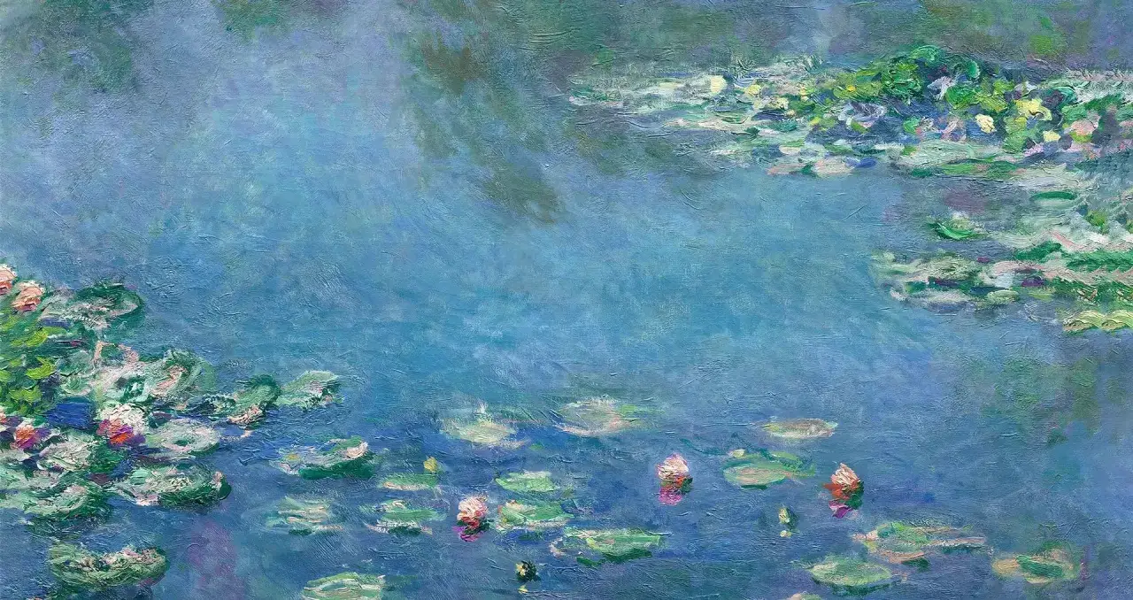 En impressionistisk målning av näckrosor i en damm. Konstnären lyckas fånga ljuset och vattnets rörelser när han väljer att måla landskap.