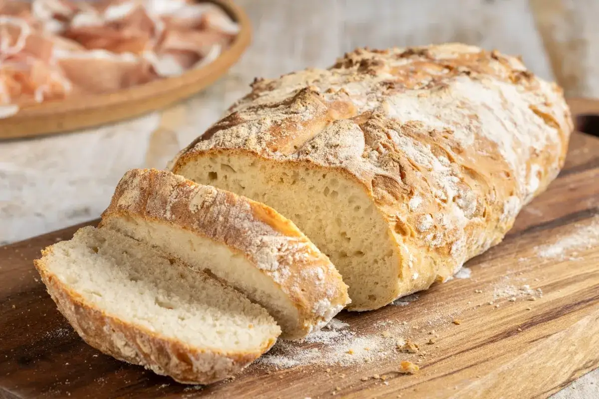 Pane fatto in casa, ricetta della nonna, con crosta dorata e mollica soffice, pronto per essere gustato.