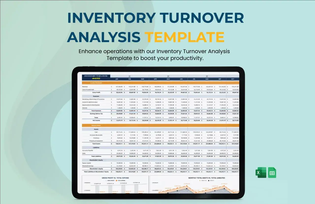 Modello Excel per il calcolo dell'indice di rotazione magazzino, con analisi finanziaria dettagliata.