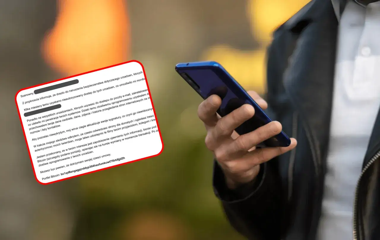 Osoba trzyma telefon, na ekranie widać tekst o przechwytywaniu wiadomości Messenger.