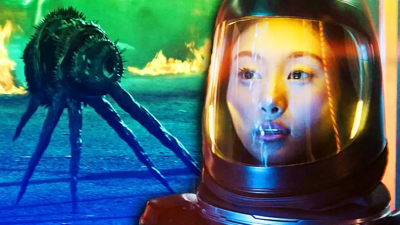 Une astronaute regarde un monstre extraterrestre aux pattes multiples. L'invasion saison 4 est imminente.