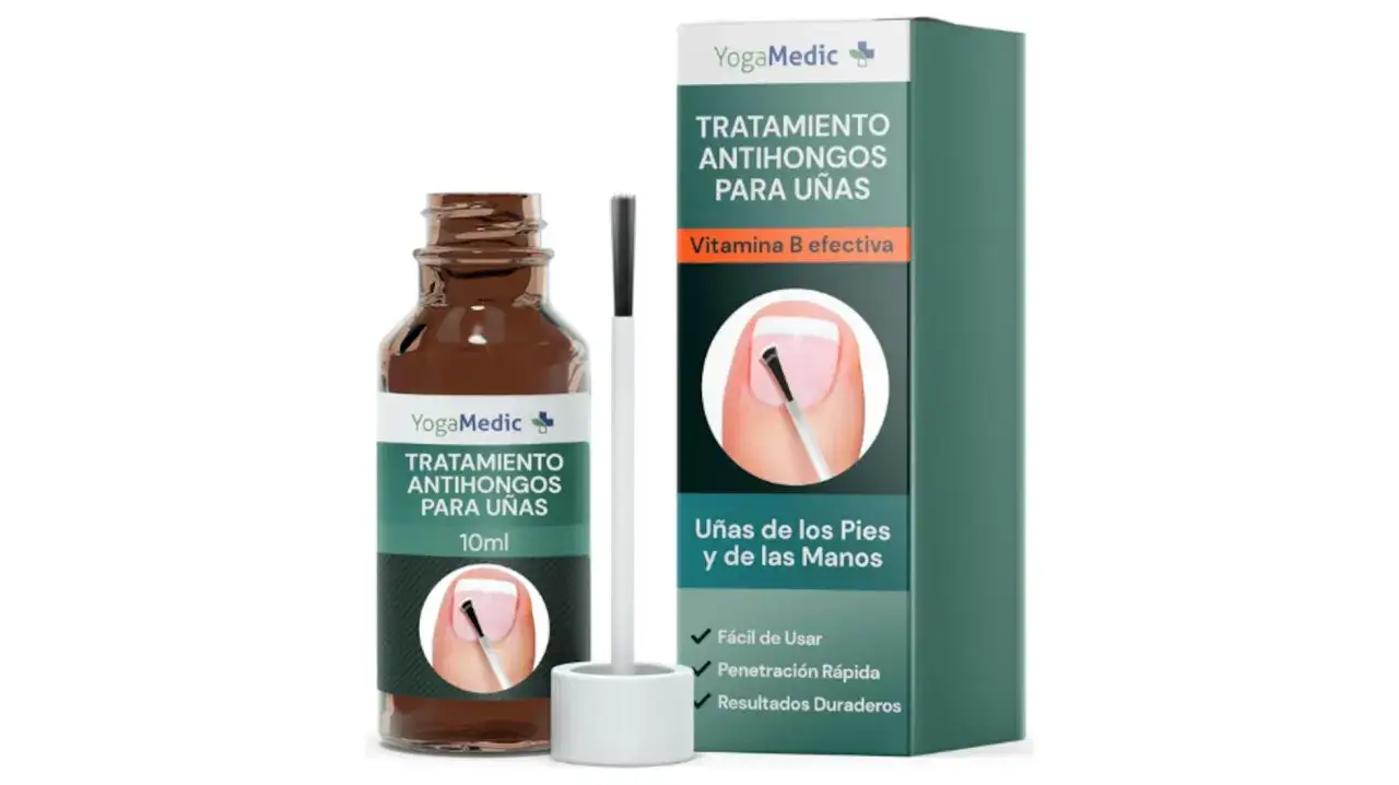 Tratamiento antihongos para uñas, ideal para el dedo gordo del pie. Incluye frasco aplicador y caja con instrucciones.