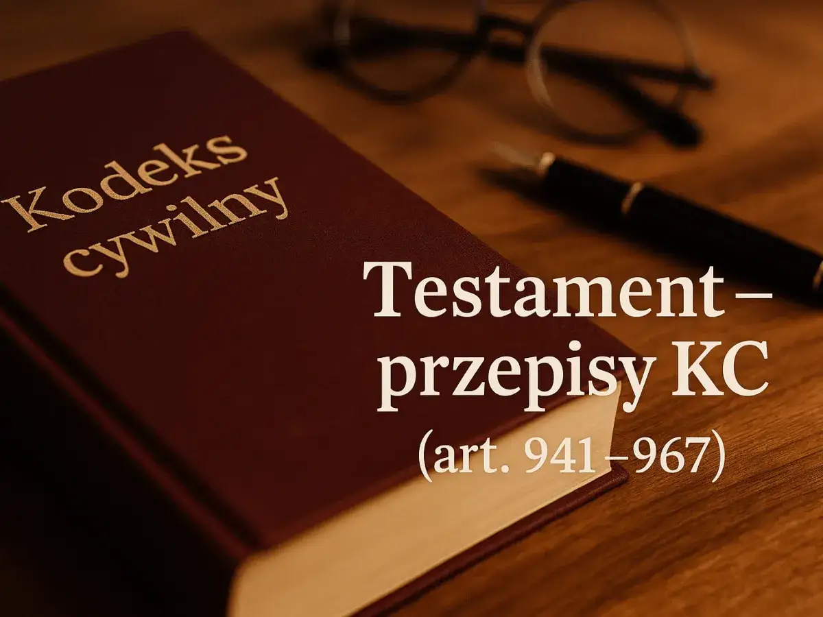 Kodeks cywilny obok okularów i pióra. Na okładce widnieje napis 