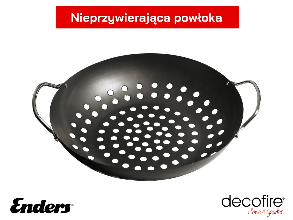 Okrągły, perforowany kosz do grilowania z nieprzywierającą powłoką. Idealny do warzyw i ryb.
