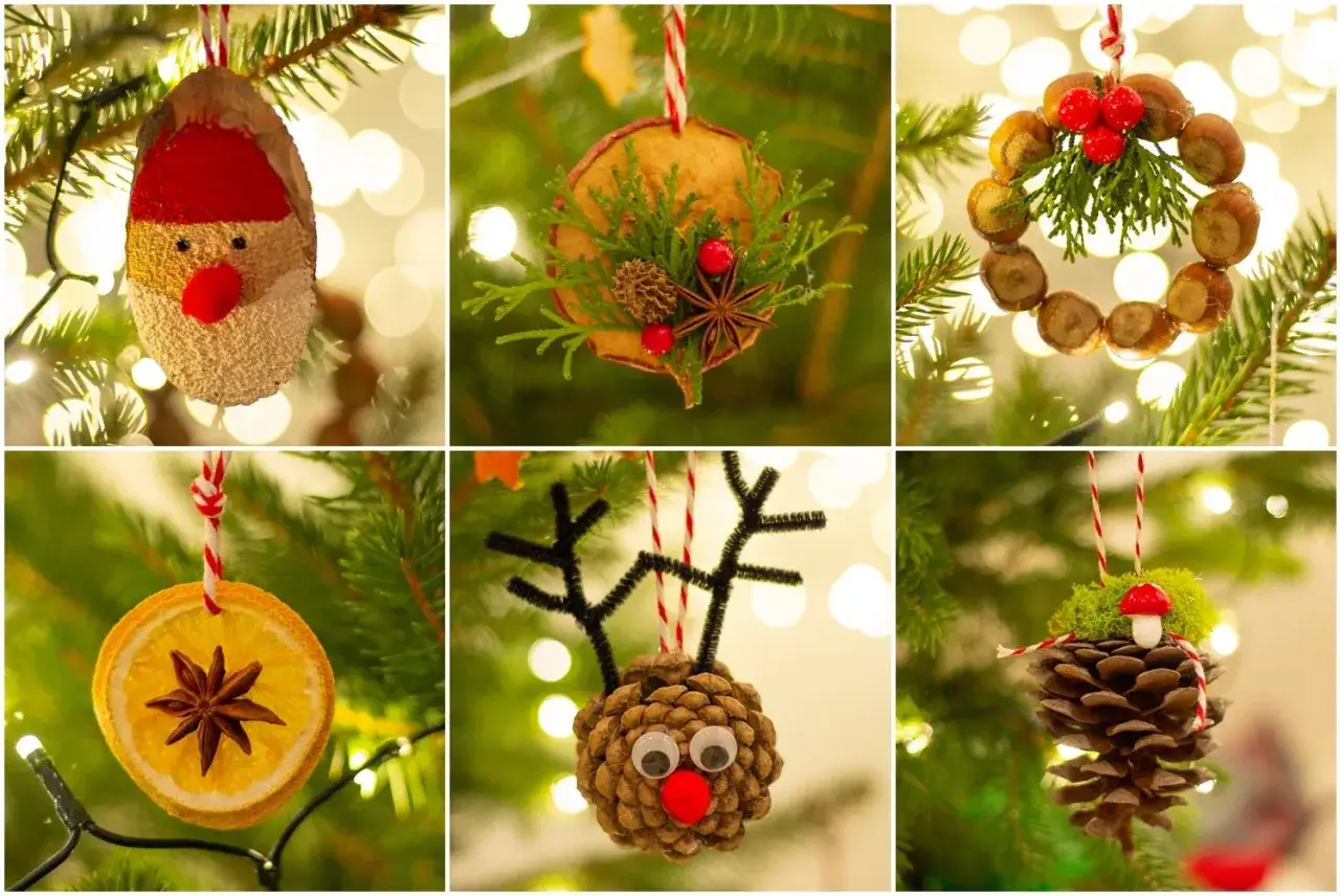 r&oacute;żnorodne ozdoby choinkowe DIY z natury