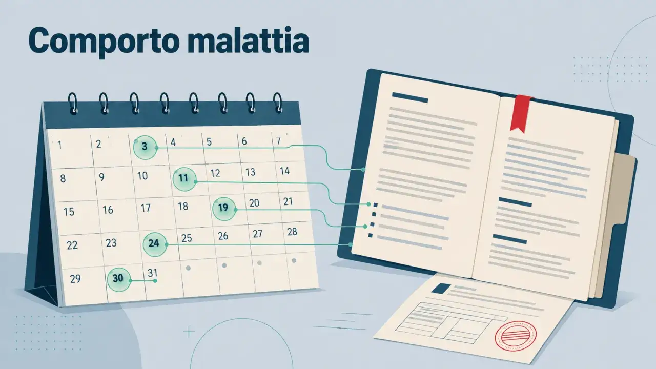 Calendario con giorni segnati per la pensione anticipata per malattia oncologica, collegati a un fascicolo aperto.