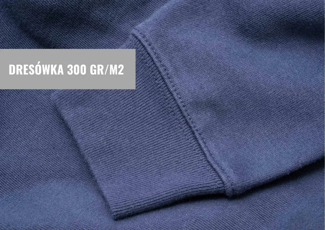 Granatowy materiał, dresówka 300 gr/m2, idealna na wygodne bluzy i spodnie.