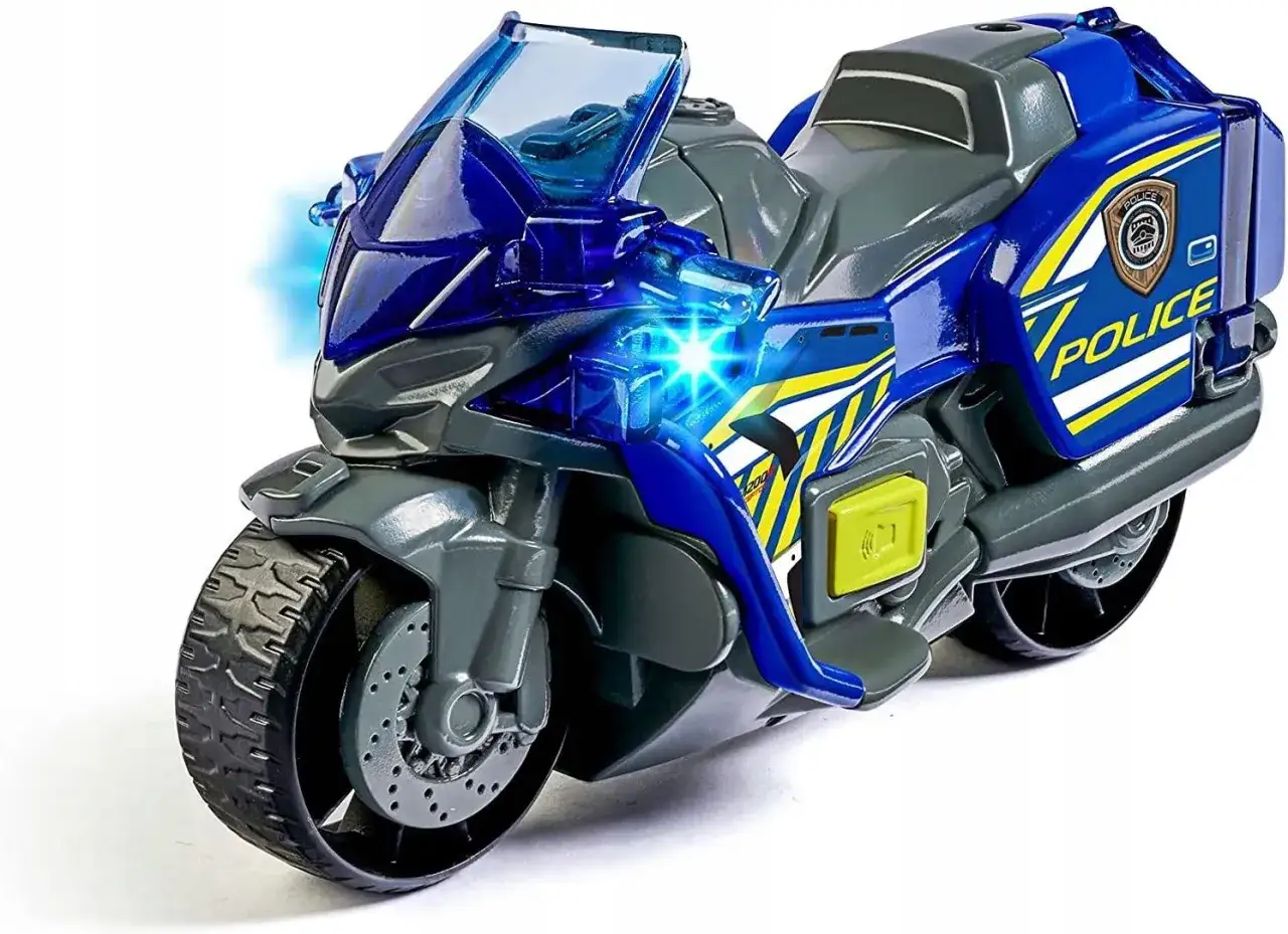 dziecko bawi się motorem policyjnym zabawka