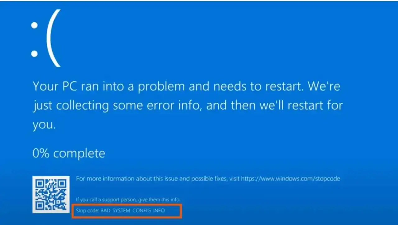 Niebieski ekran błędu Windows z komunikatem 