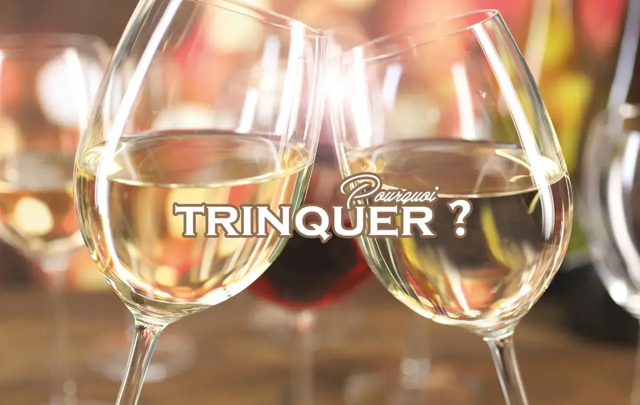Deux verres de vin blanc se touchent, le texte 