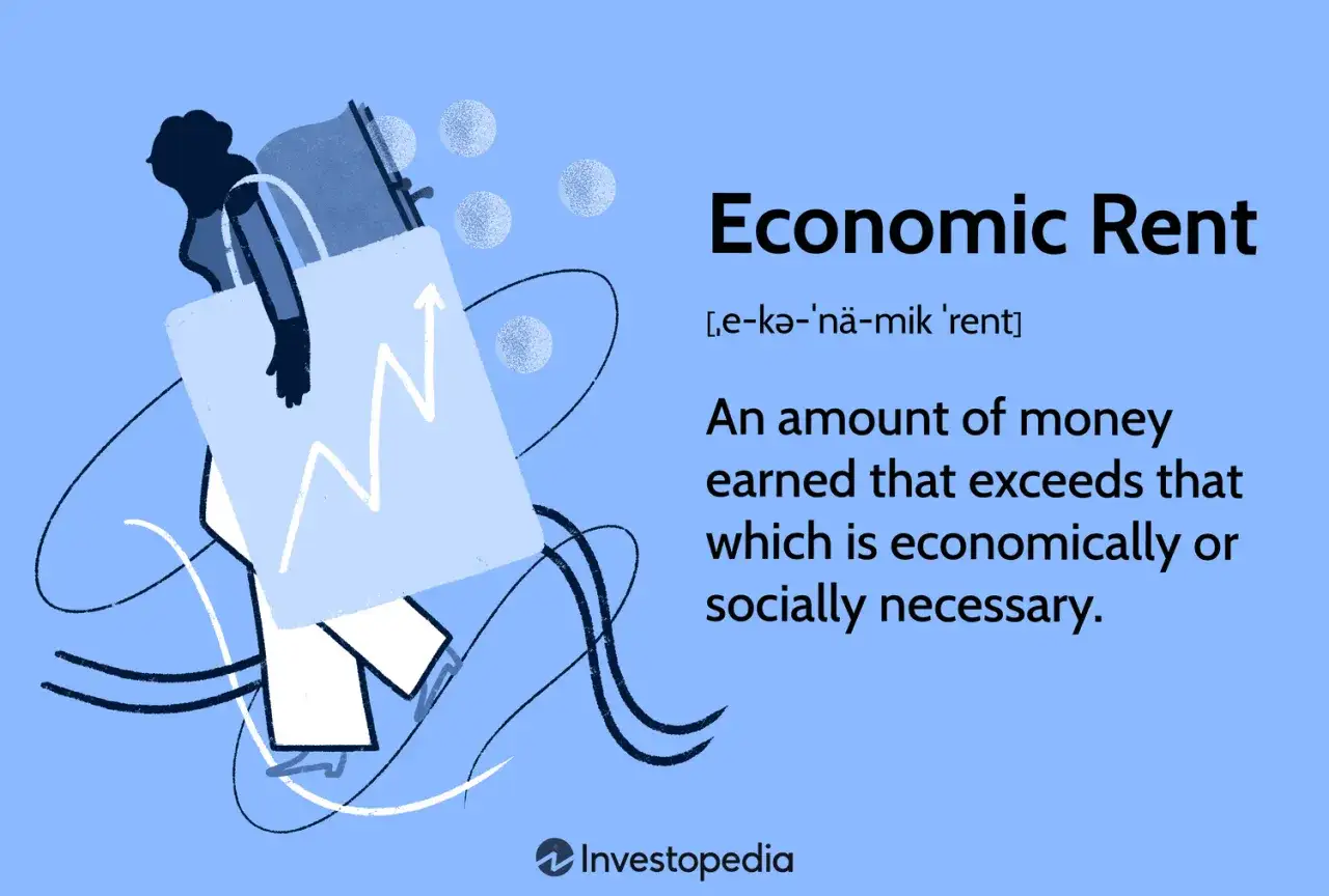 Ilustración explica qué es la renta en economía: dinero ganado que excede lo necesario.