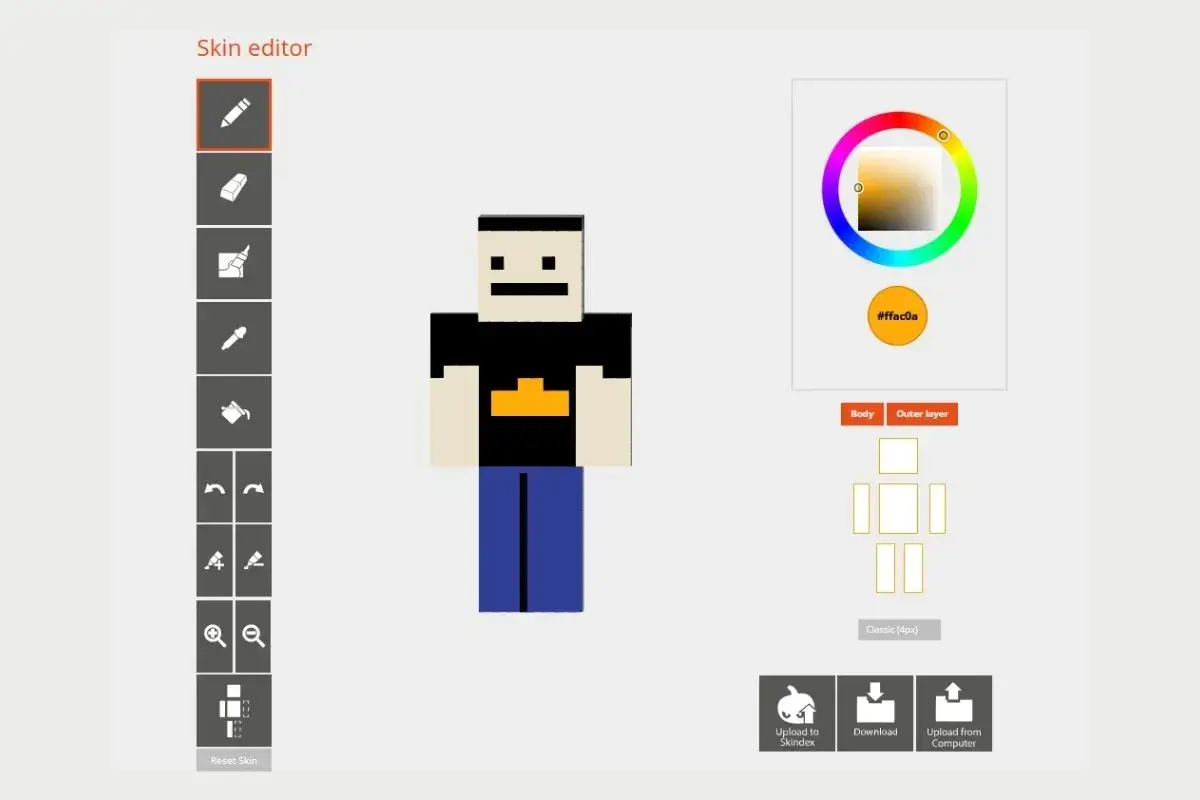 Edytor skinów do Minecrafta. Zobacz, jak zrobic skina w mc, wybierając kolory i kształty dla postaci.