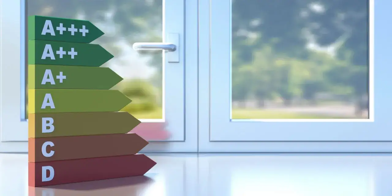 Etiqueta energ&eacute;tica de ventanas, mostrando las ventajas del vidrio de alta eficiencia A+++.