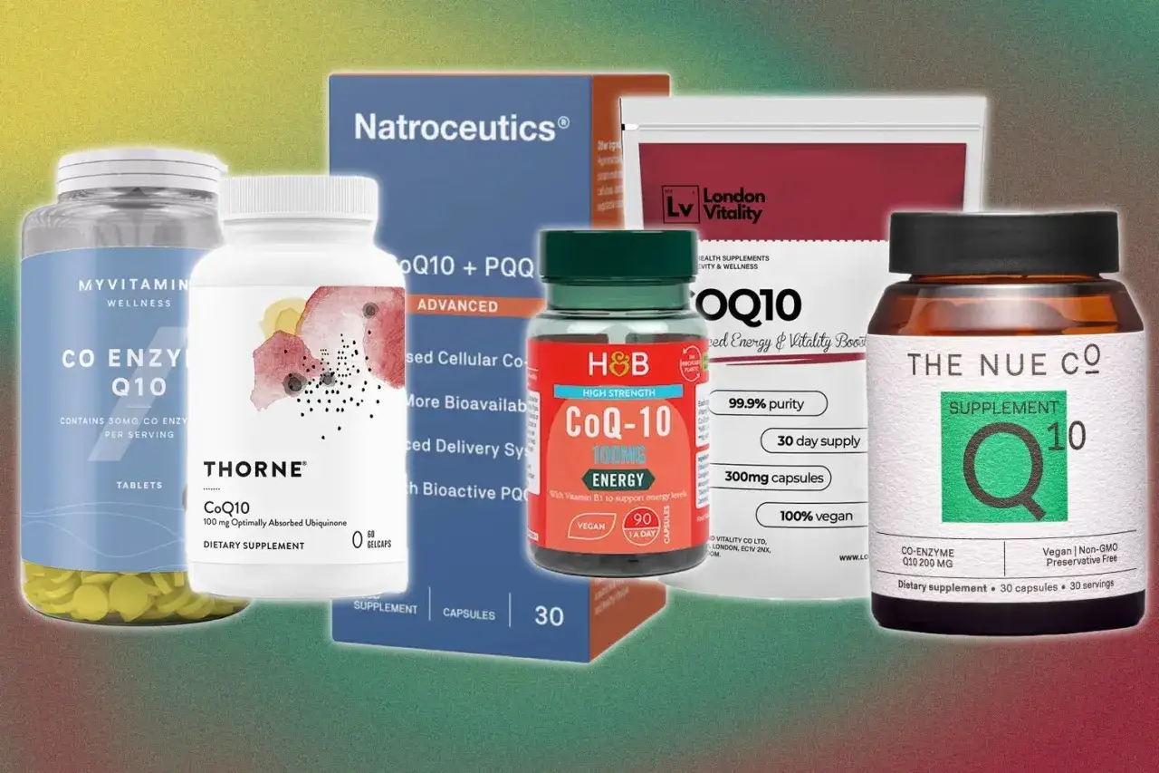 Plusieurs marques de suppléments de coenzyme Q10, vantant ses coenzyme q10 bienfaits pour l'énergie et la vitalité.