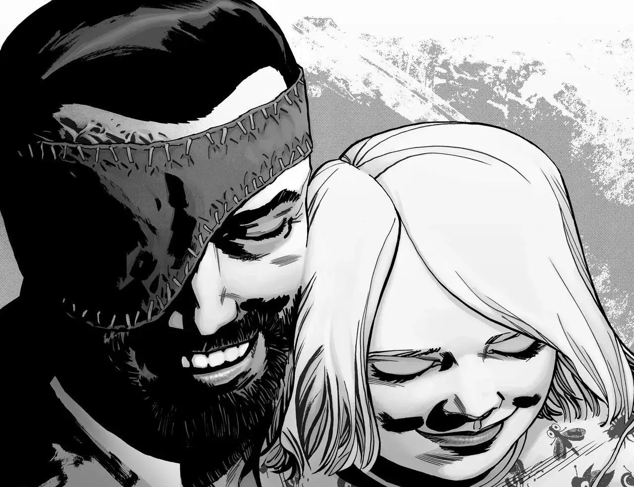 Rick i Carl w uśmiechu, jak się kończy komiks The Walking Dead.