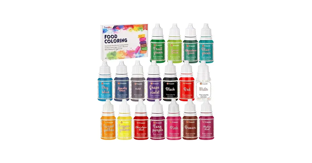 Ensemble de colorants alimentaires liquides pour pâtisserie. Le dosage précis de chaque couleur permet de créer des desserts vibrants.