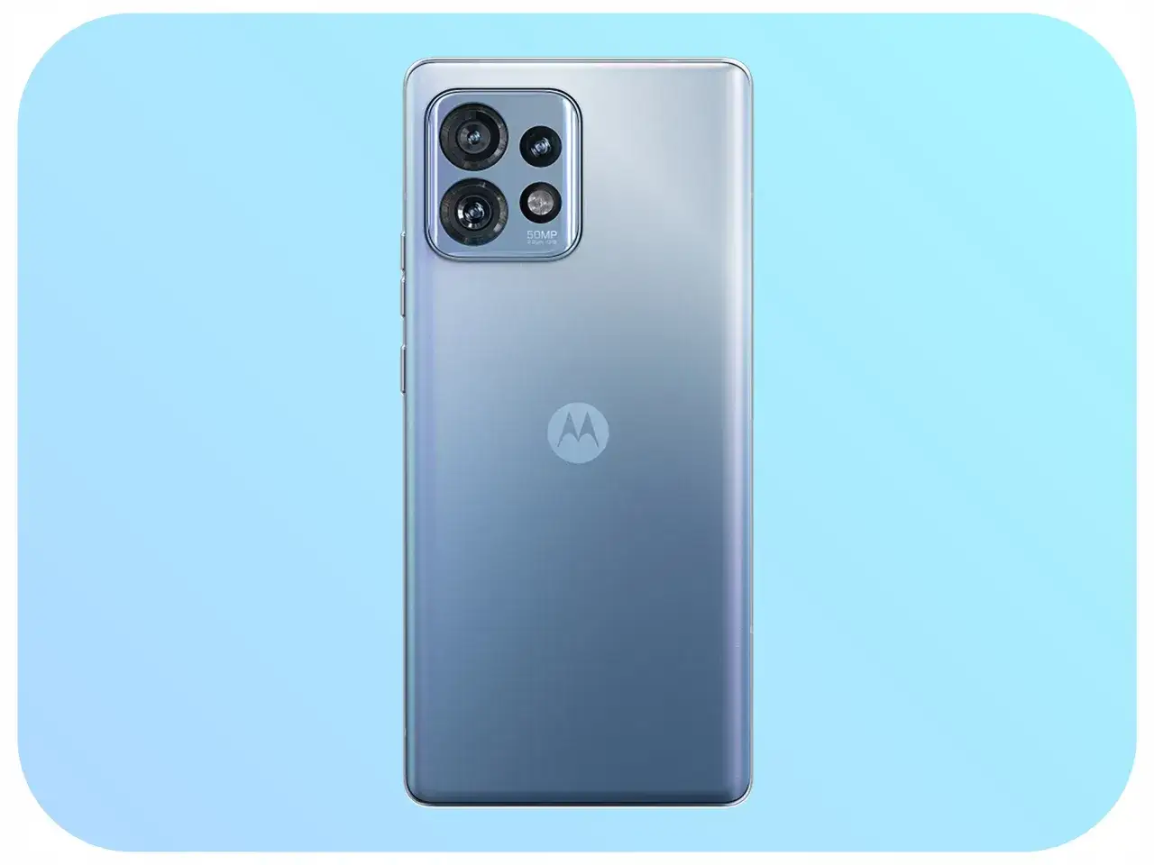 Eleganckie etui Motorola Edge 40 Pro w kolorze niebieskim, z widocznym modułem aparatów i logo producenta.