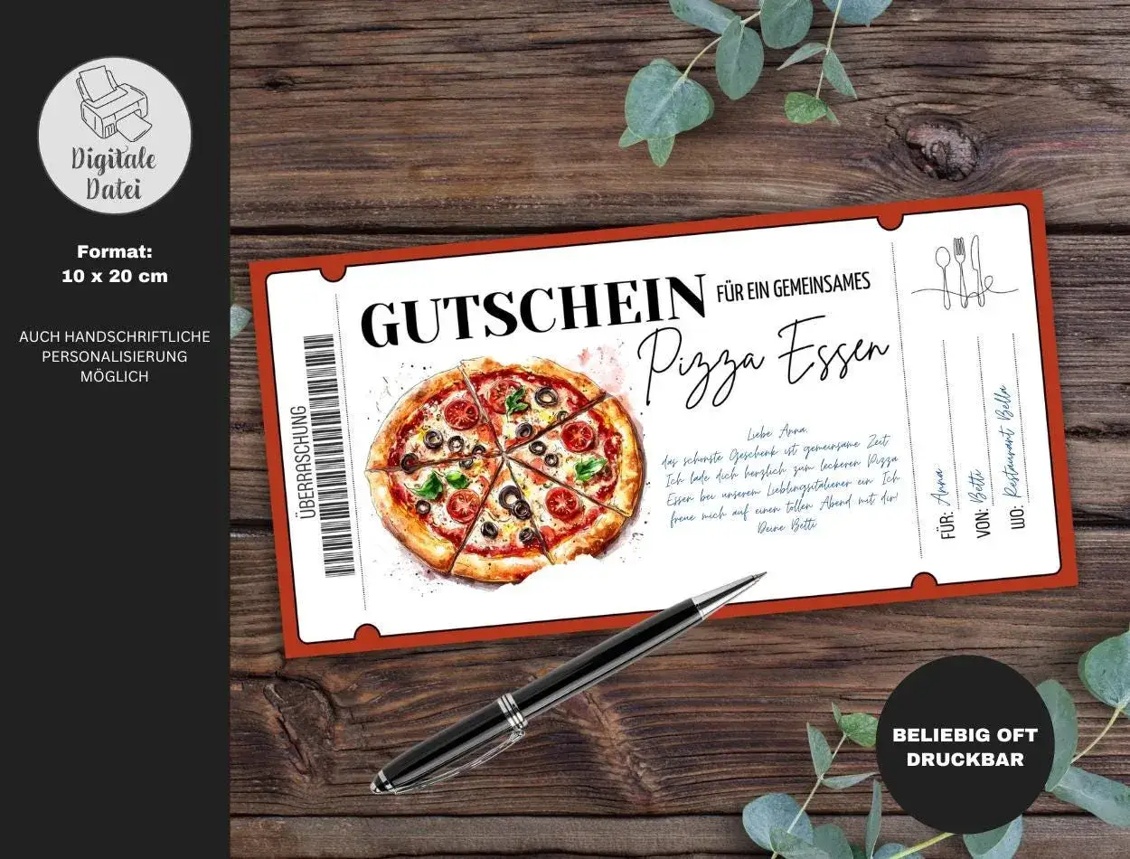 Voucher na pizzę z napisem