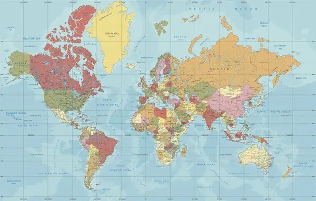 mapa świata z zaznaczonymi popularnymi kierunkami turystycznymi i egzotycznymi