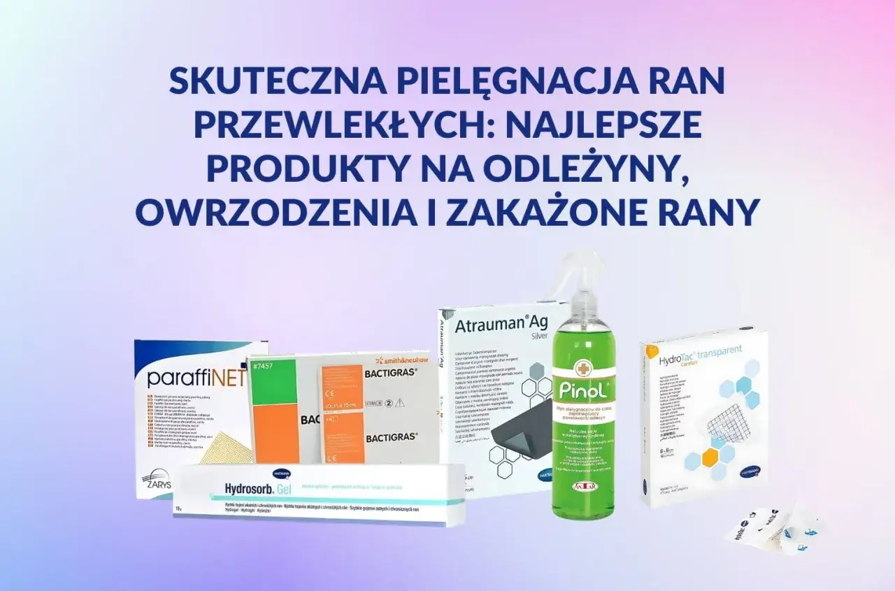 Produkty do pielęgnacji ran, w tym jak wyleczyć odleżyny. Zestaw zawiera opatrunki, spray i żel.