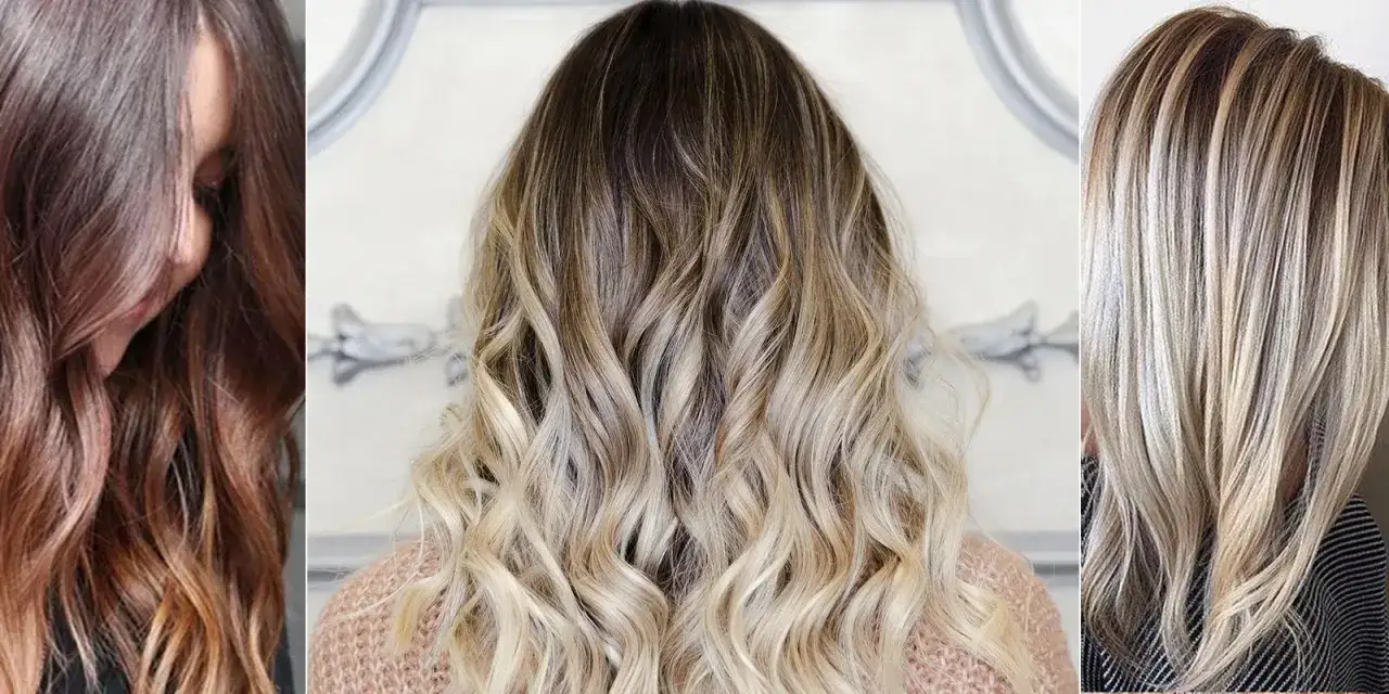 Trzy kobiety prezentują różne fryzury z efektem ombre. Na środku ciemny odrost przy blondzie, po bokach brązowo-blond i blond pasma.