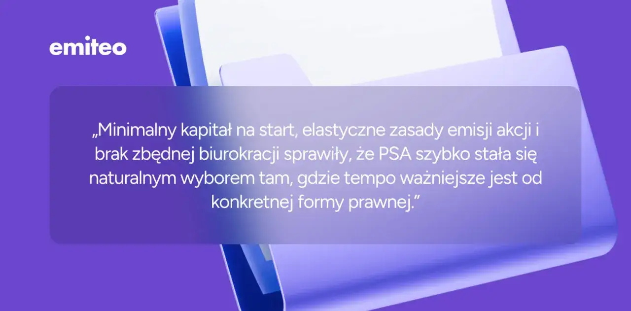 Minimalny kapitał, elastyczne zasady emisji akcji i brak biurokracji sprawiły, że prosta spółka akcyjna (PSA) stała się naturalnym wyborem dla firm ceniących tempo.