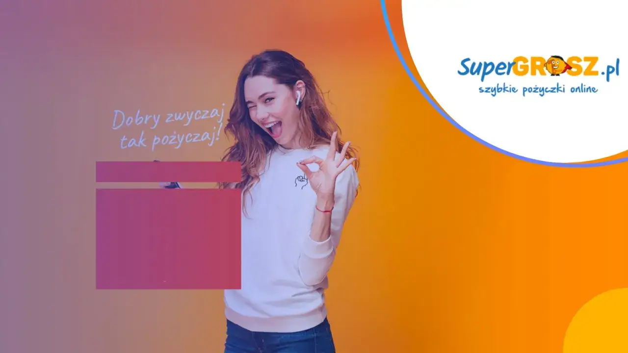 Uśmiechnięta dziewczyna pokazuje znak OK, zachęcając do skorzystania z oferty Super Grosz.pl – szybkie pożyczki online.