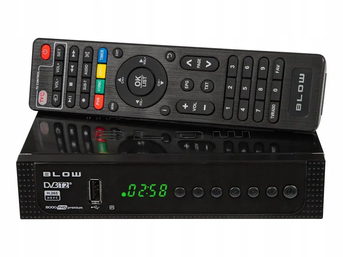 Zewnętrzny dekoder DVB-T2 HEVC podłączony do telewizora