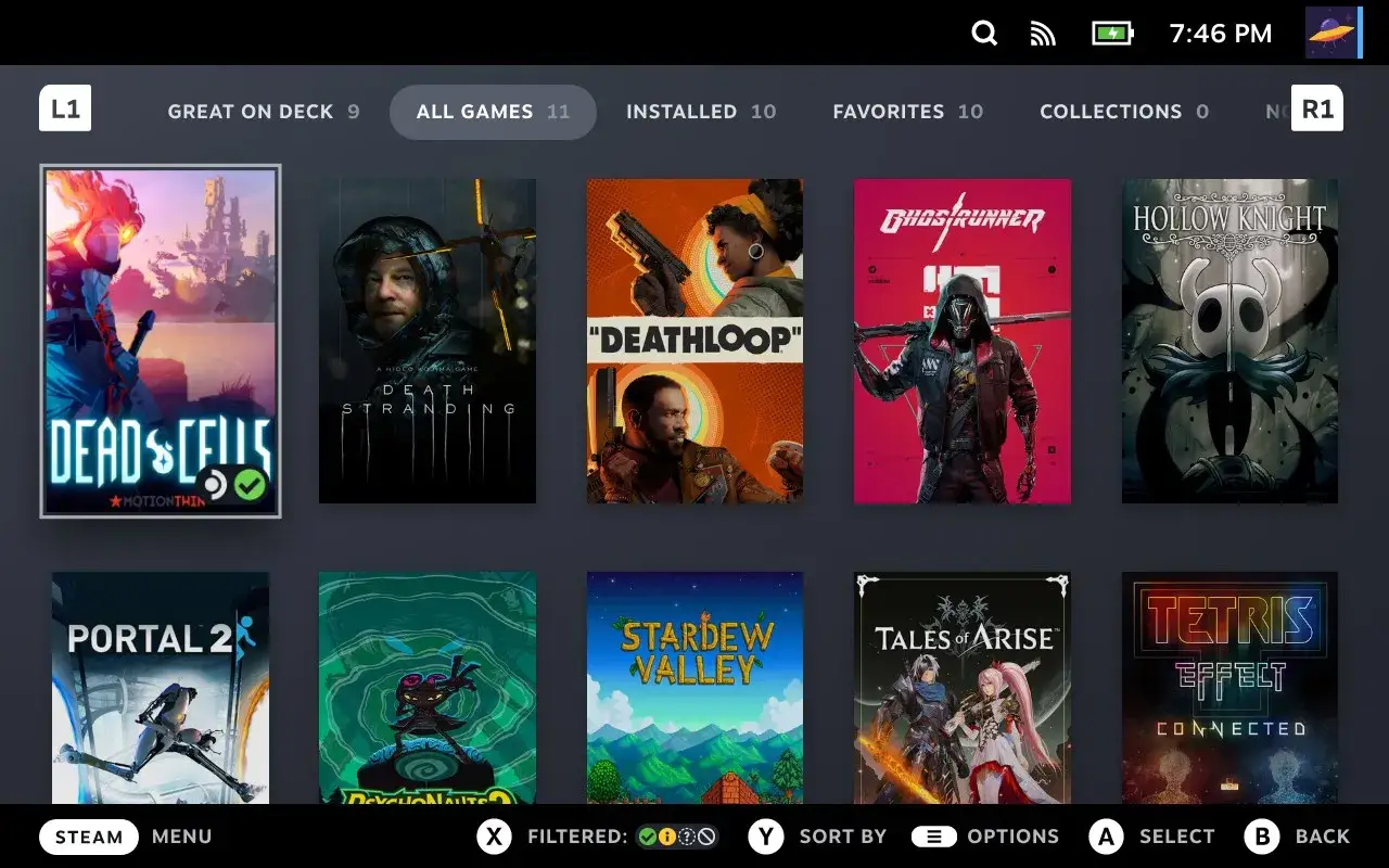 Gry na Steam Deck: Dead Cells, Death Stranding, Deathloop, Ghostrunner, Hollow Knight, Portal 2, Psychonauts 2, Stardew Valley, Tales of Arise, Tetris Effect.