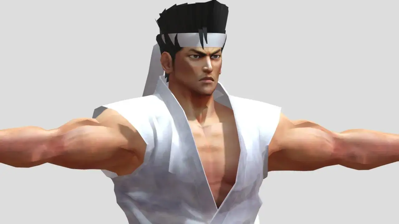 Ryo Hazuki, bohater Virtua Fighter, w białym gi, gotowy do walki.
