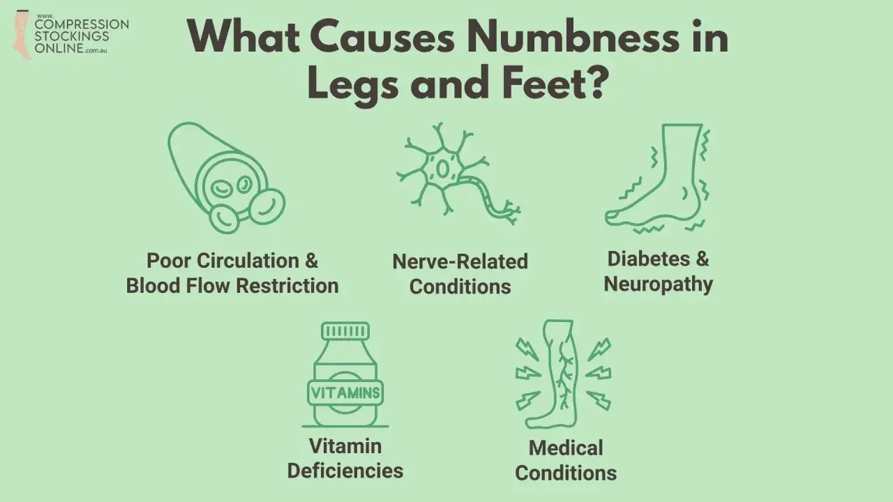 Cause di gambe intorpidite: cattiva circolazione, problemi nervosi, diabete, carenze vitaminiche e condizioni mediche.