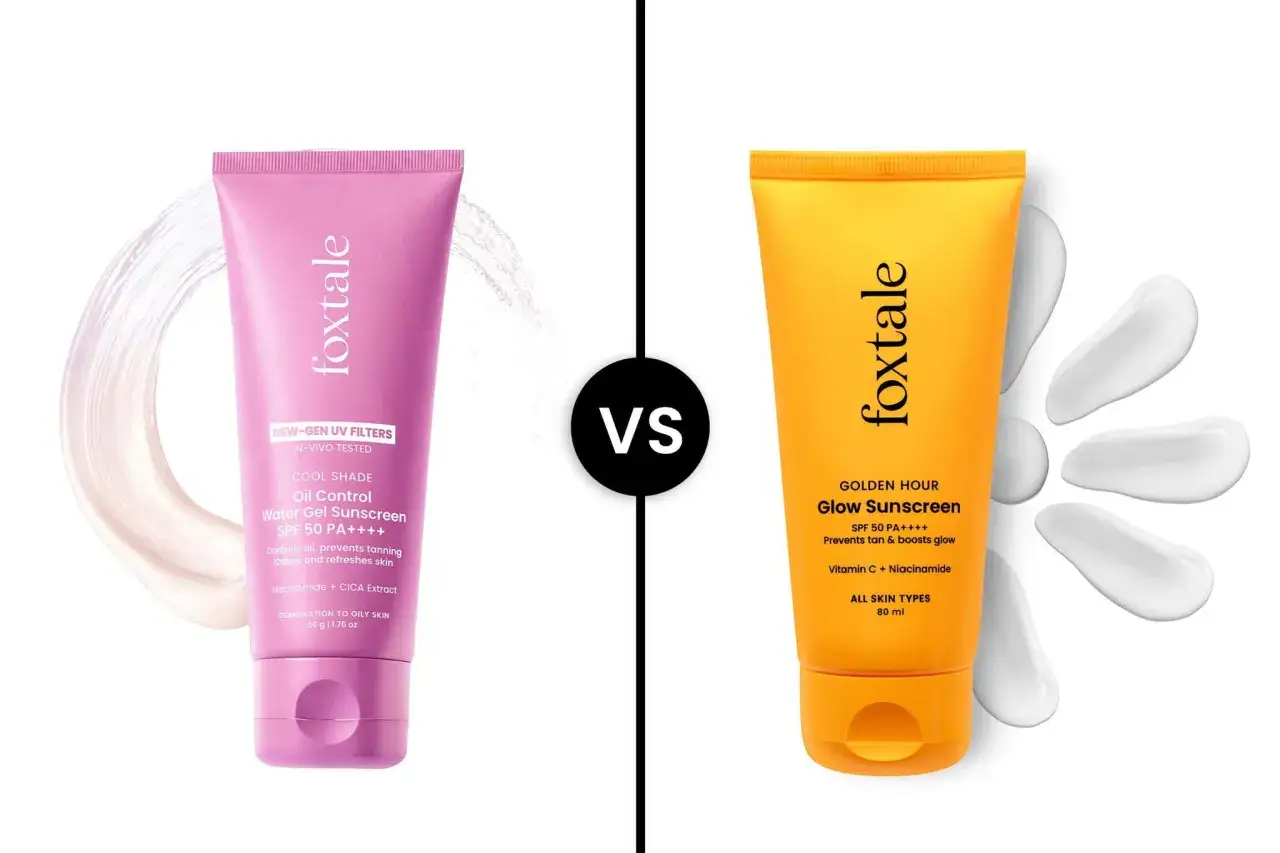 Zwei Tuben Sonnenschutz fürs Gesicht: eine lila für öl-kontrollierende Gel-Textur, eine orange für Glow-Sunscreen.