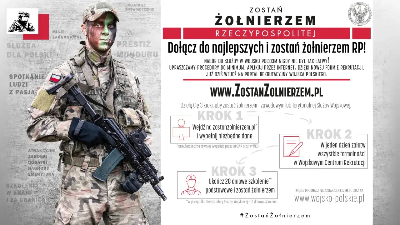 Chcesz wiedzieć, jak dostac sie do wojska? Rekrutacja jest prosta: wejdź na ZostanZolnierzem.pl, załatw formalności i ukończ szkolenie.