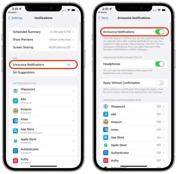 iPhone ustawienia ogłaszaj powiadomienia lista aplikacji