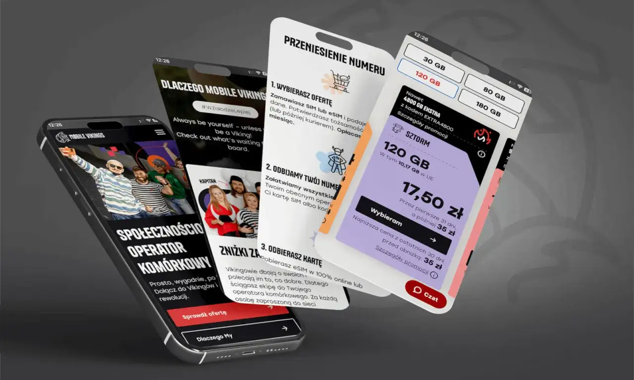Viking mobile na kartę: wybierz ofertę, przenieś numer i odbierz eSIM. Promocja na 120 GB za 17,50 zł.