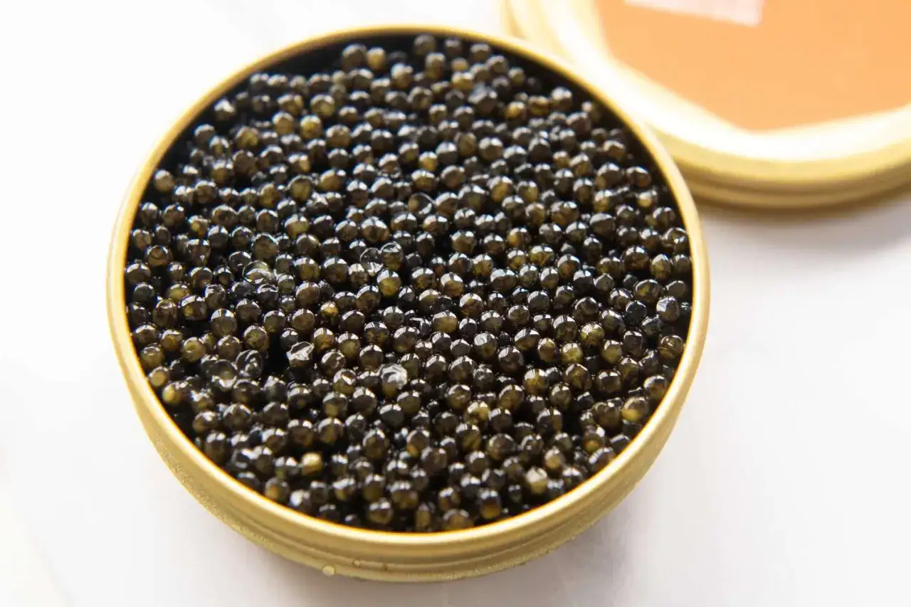 Caviar noir brillant dans une bo&icirc;te dor&eacute;e. Un d&eacute;lice gastronomique, issu de quels poissons ?
