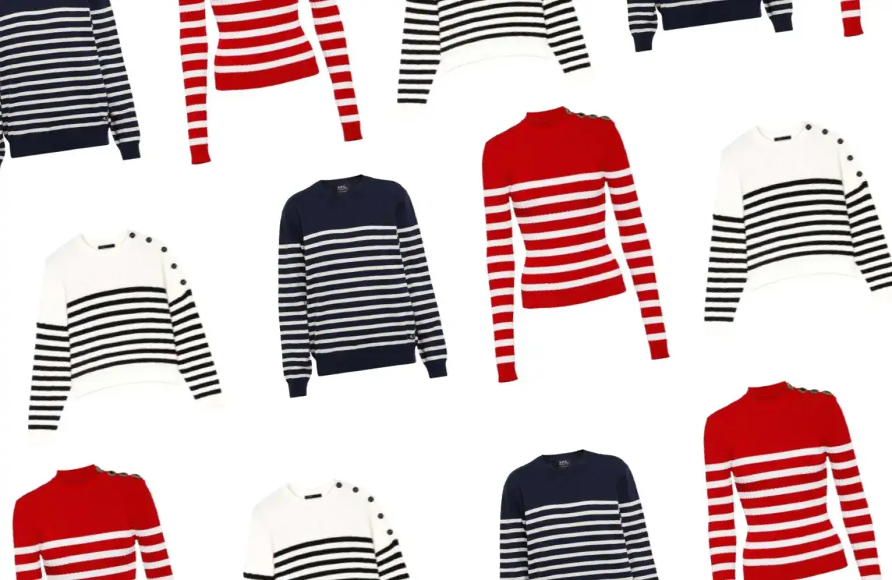 Plusieurs pulls marins femme à rayures bleues, blanches et rouges. Idées pour comment porter un pull marin femme avec style.