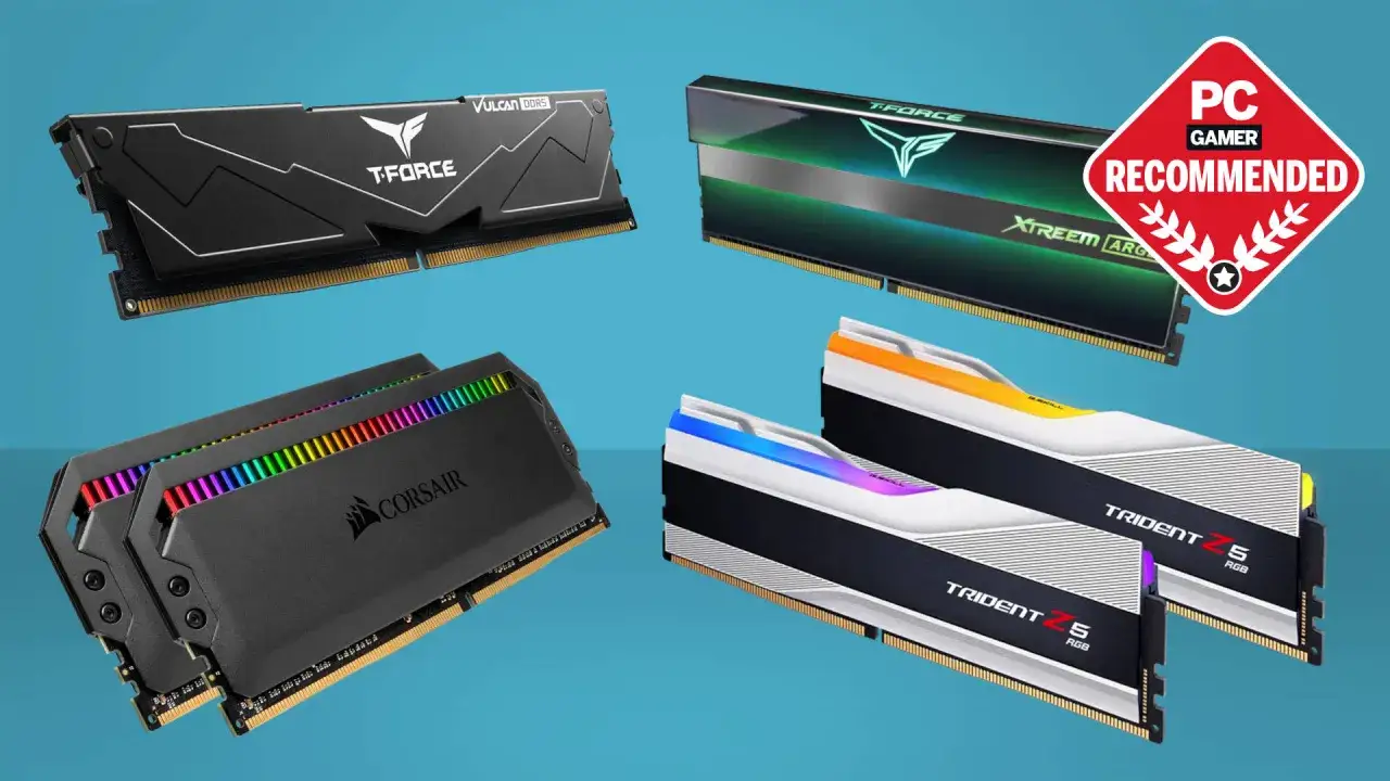 Vier verschiedene RAM-Riegel: T-Force Vulcan, T-Force Xtreem, Corsair Vengeance RGB Pro und G.Skill Trident Z5 RGB. Jedes Set besteht aus 2 oder 4 RAM-Riegeln.