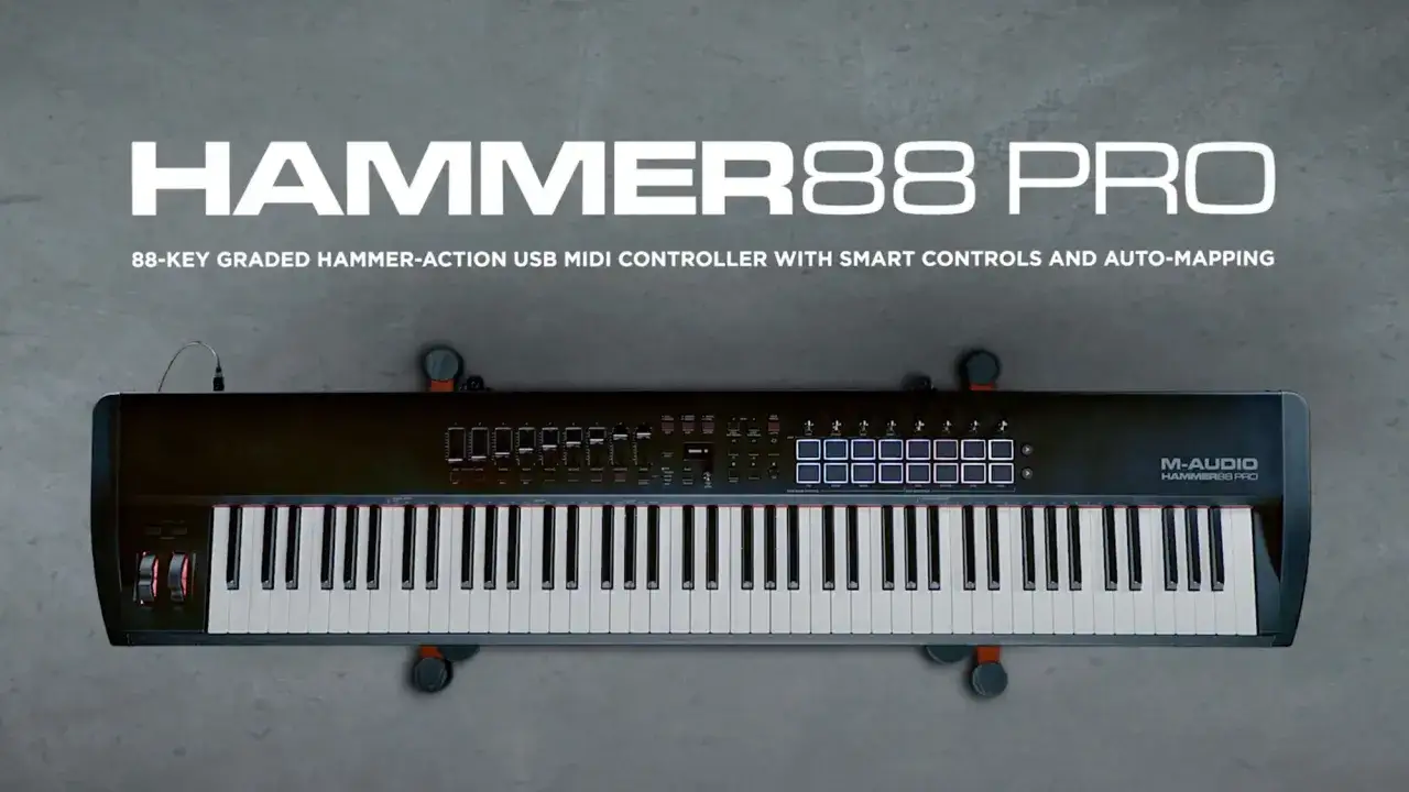 Klawiatura ważona M-Audio Hammer 88 Pro z 88 klawiszami i mechanizmem młoteczkowym.
