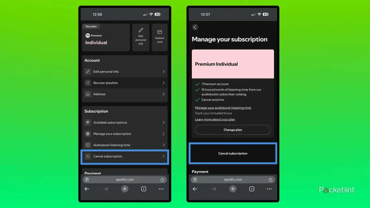 Jak zrezygnować ze Spotify Premium? Ekran aplikacji pokazuje opcję