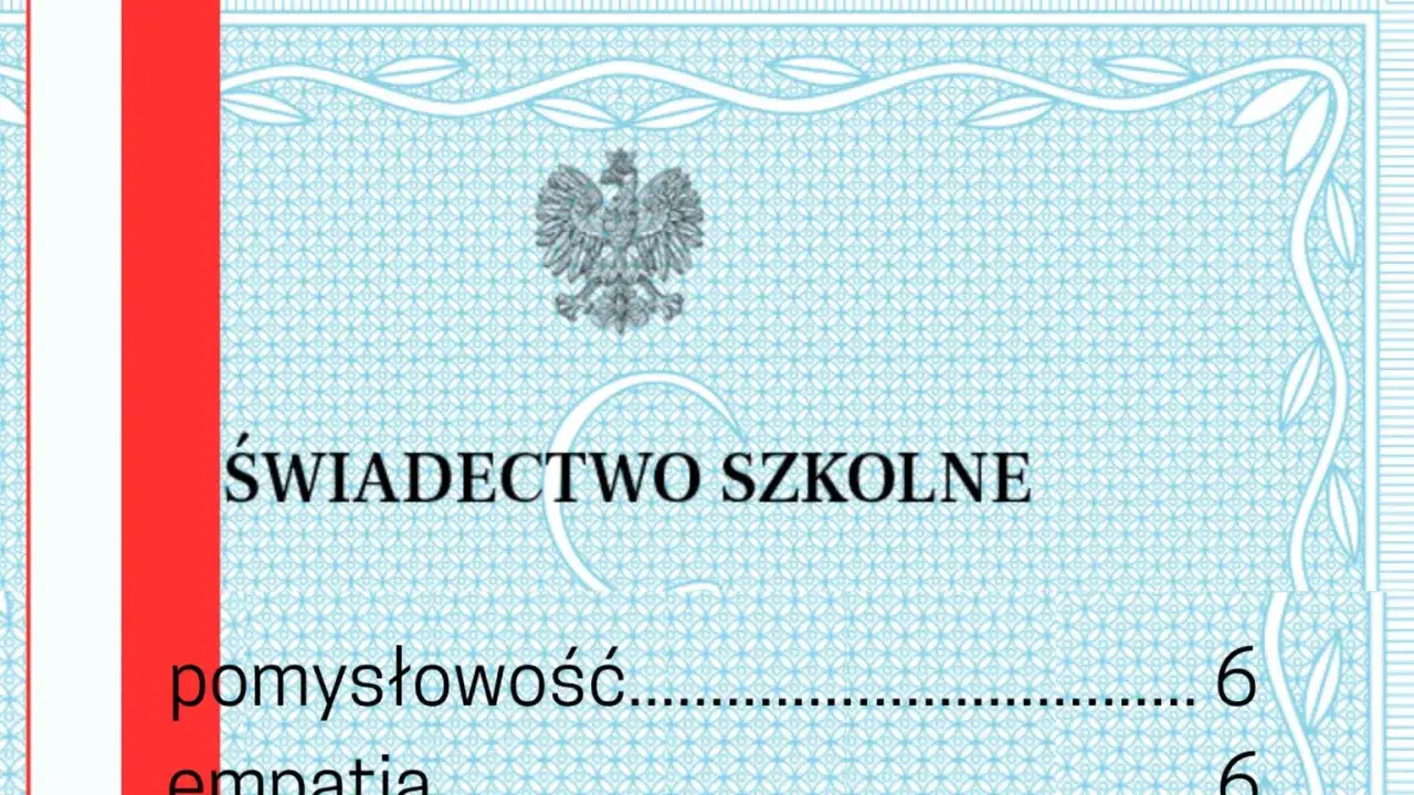 Świadectwo szkolne z godłem Polski. Pasek 