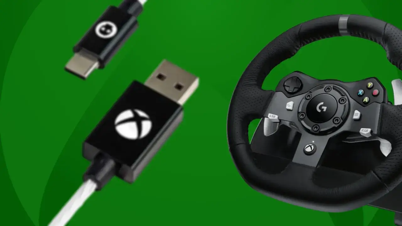 Kierownica gamingowa i kable USB-C/USB z logo Xbox. Dowiedz się, jak podłączyć kierownicę do Xboxa, by poczuć się jak kierowca rajdowy!