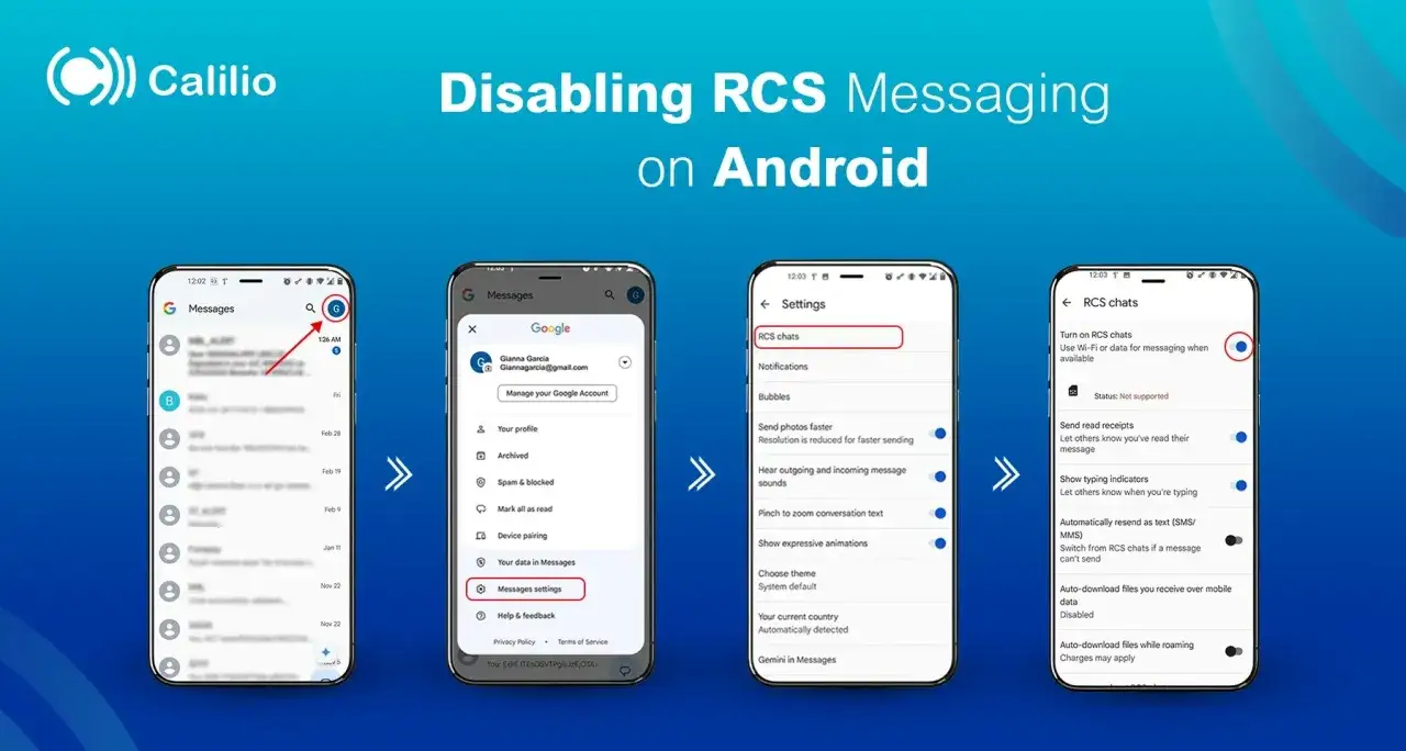 Jak wyłączyć czat RCS na Androidzie: kliknij ikonę profilu, wybierz 